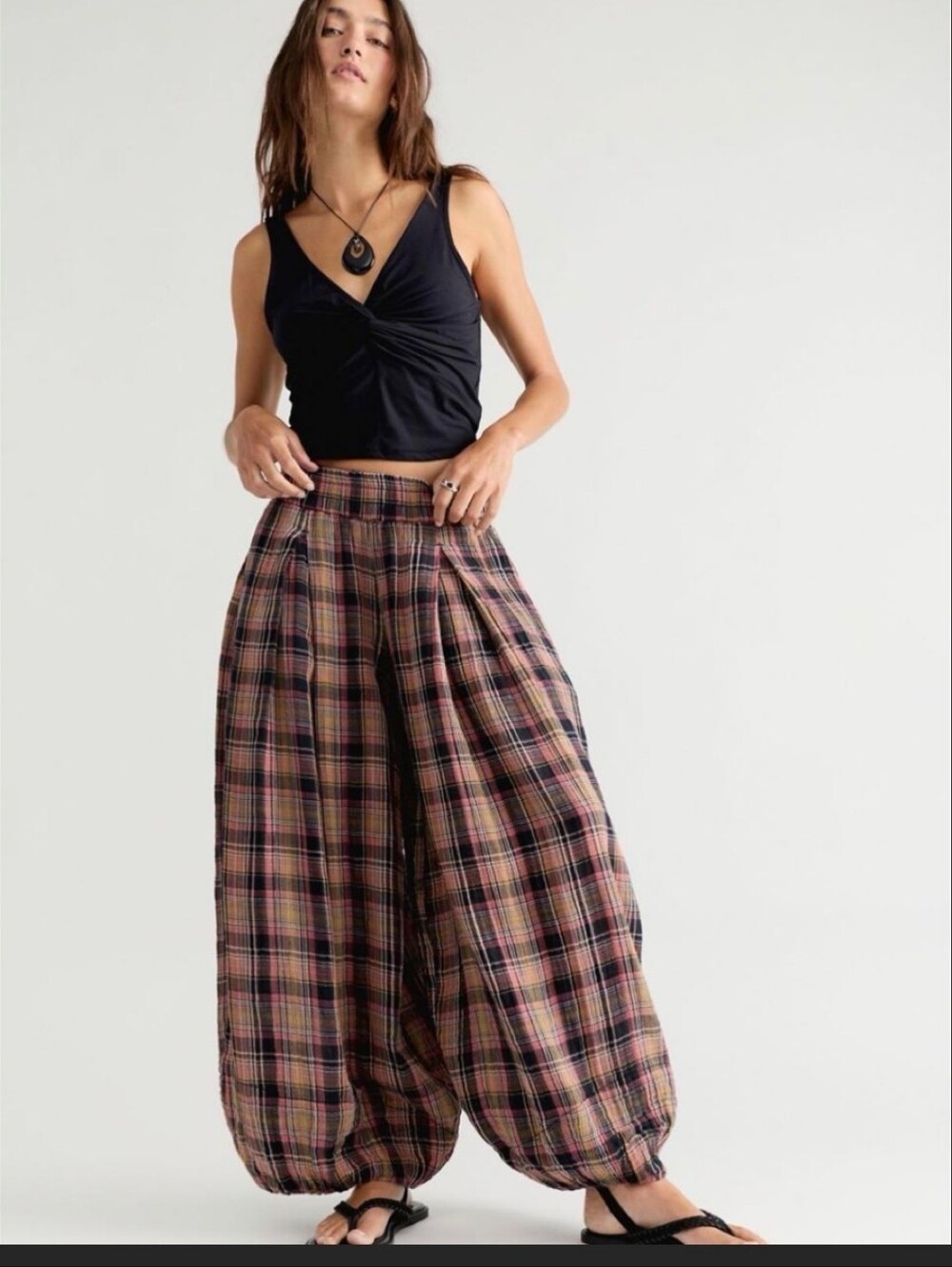 NEW FREE PEOPLE Moonflower BalloonPlaid Pants. No tag but never worn or washed